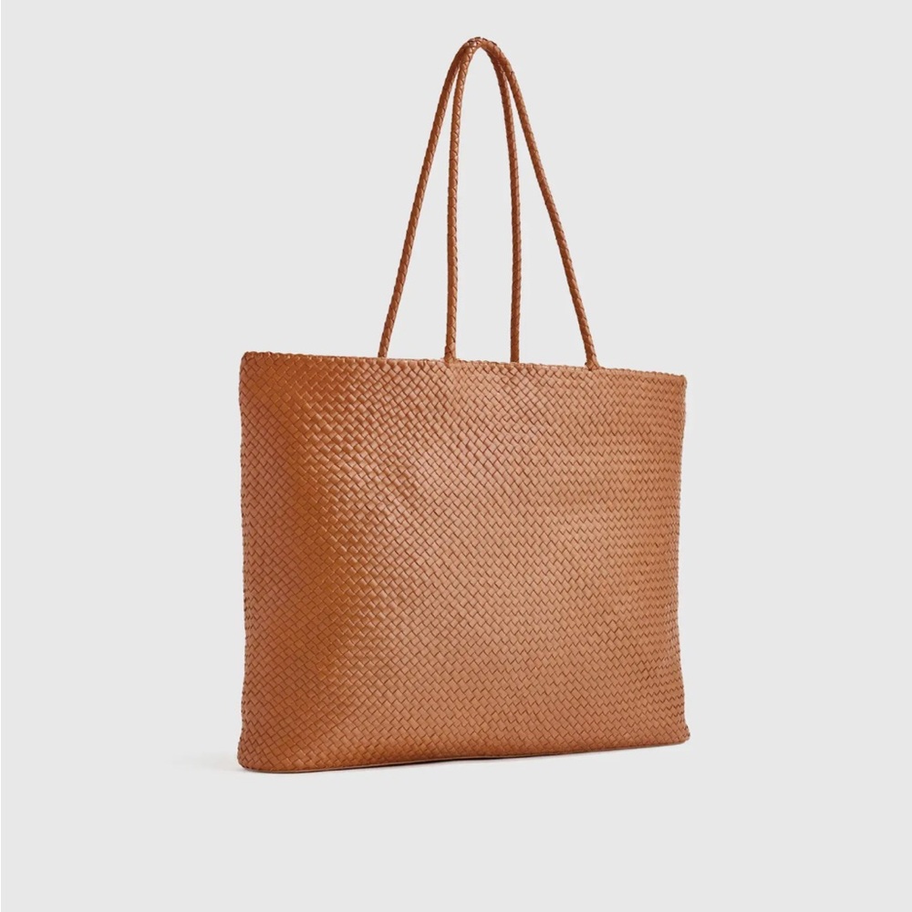 NWT Quince Italian Leather Handwoven Tote Cognac